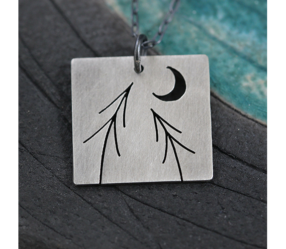 Two Leaning Pines + Crescent Moon Pendant - Silent Goddess